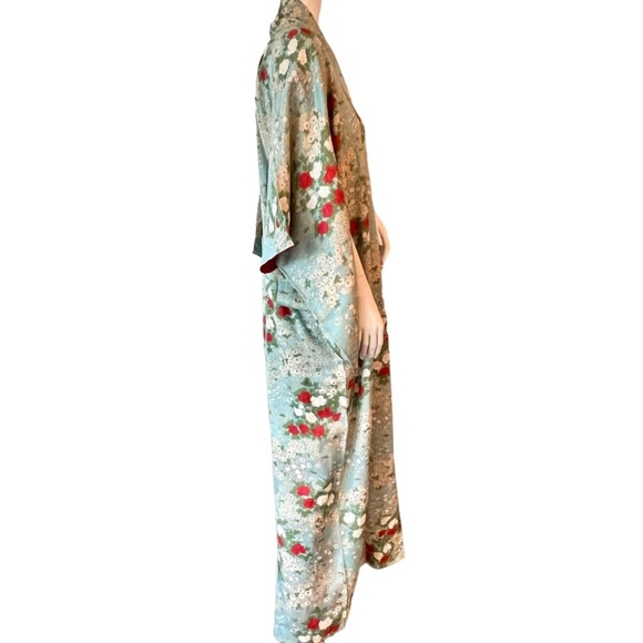 Vintage 1980s Kimono Rayon | Silk Floral Design Full Length - Picture 2 of 10